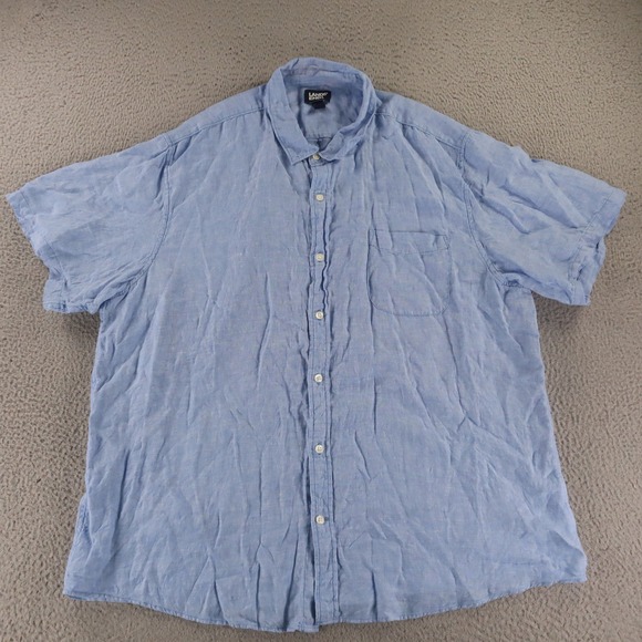 Lands' End Other - Lands End Shirt Mens 2XL Blue 100% Linen Hopsack Button Up Short Sleeve Pocket